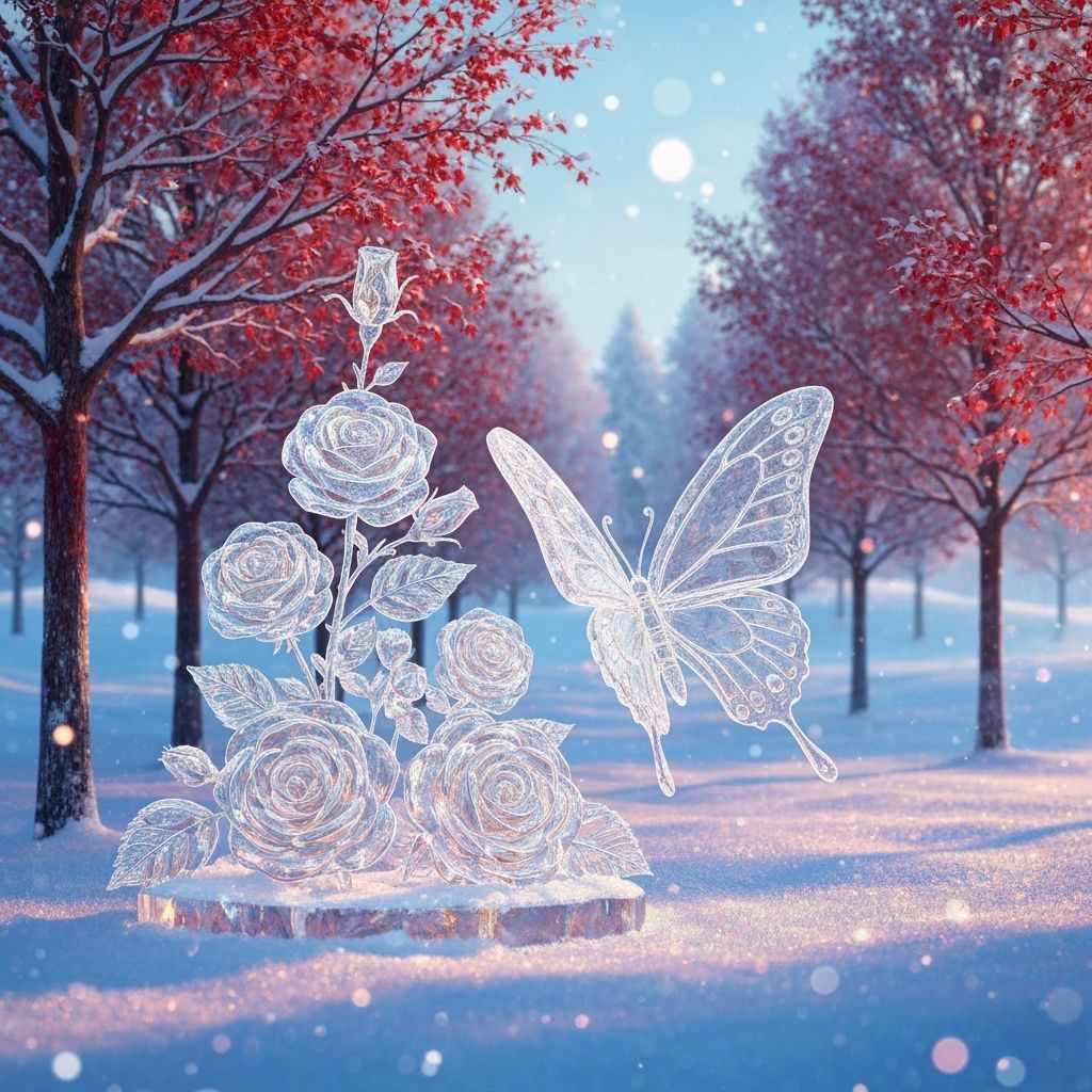 Ethereal Ice Sculptures in Snowy Winter Landscape