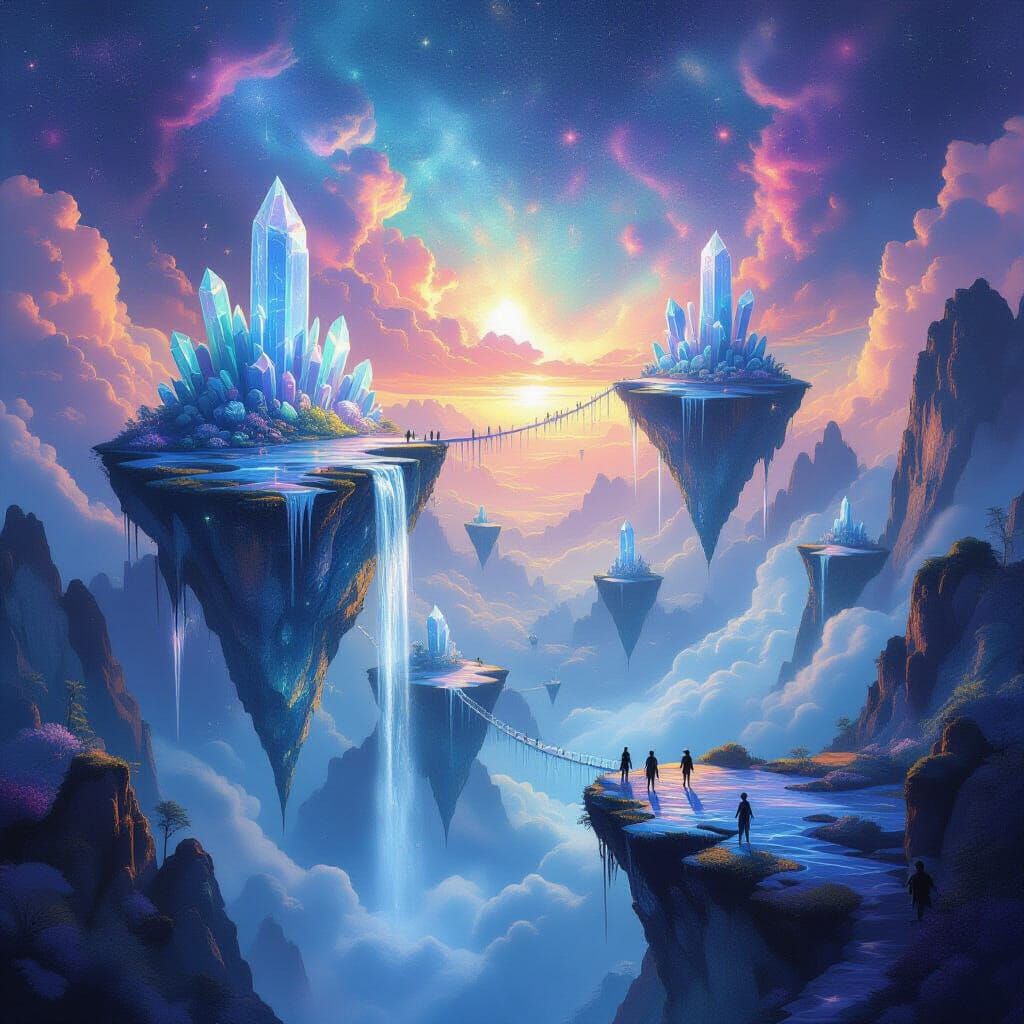 Surreal Dreamscape with Floating Islands and Light Bridges