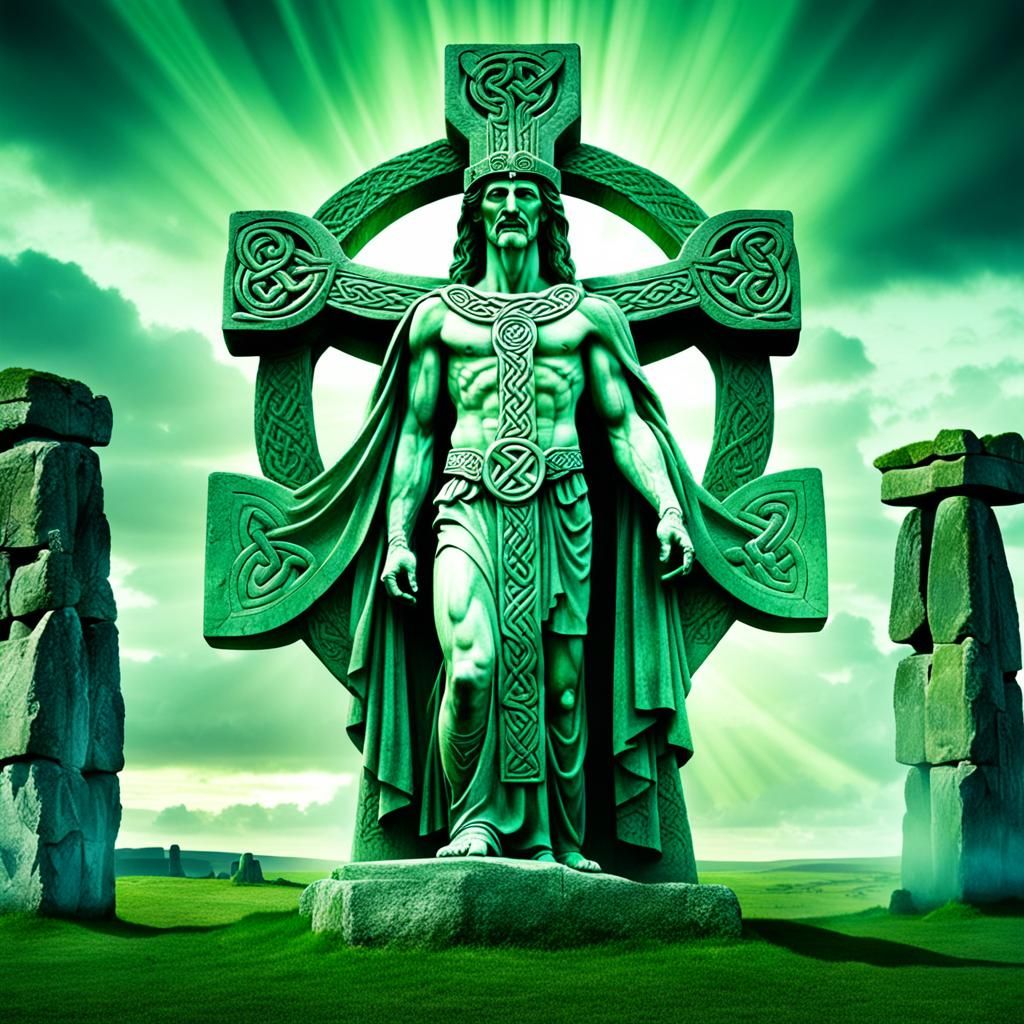 Celtic Mythology Double Exposure with Celtic God