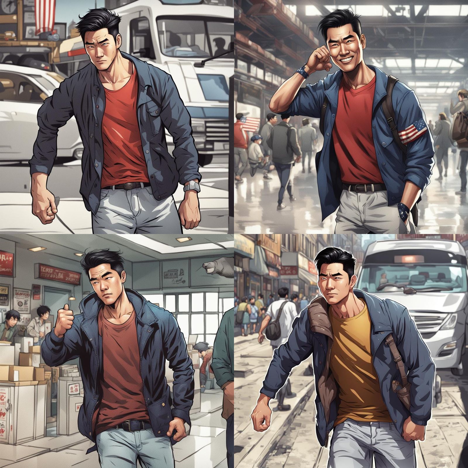 Handsome Asian Man in American Comic Style