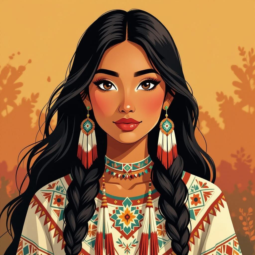 Native American Woman with Intricate Embroidery