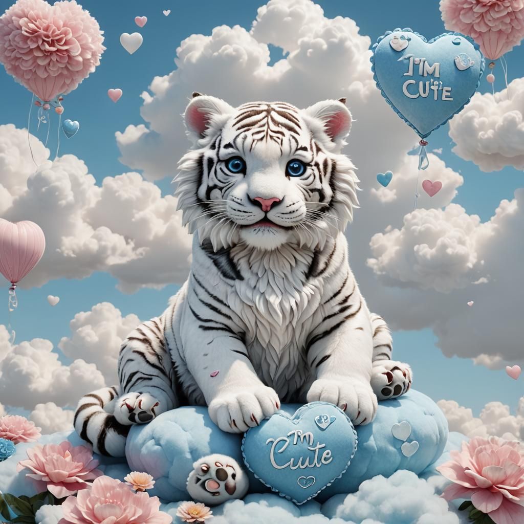 Fluffy Tiger on Cloud in 3D Render