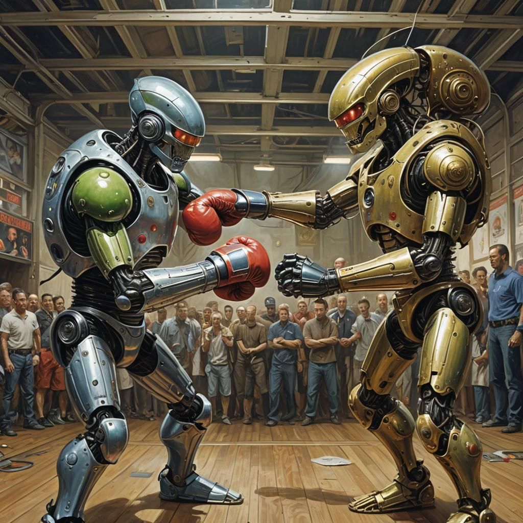Alien Robot Boxing Match in Fantasy Art Style