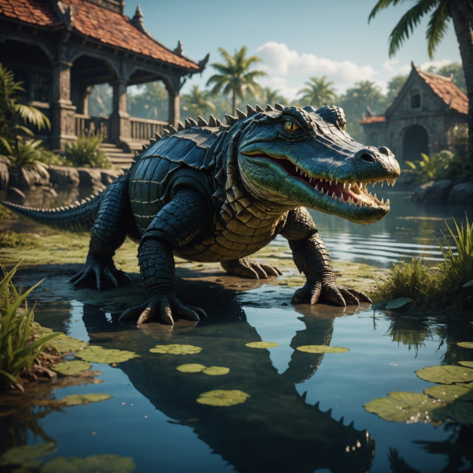 Alligator Crawling: Detailed Matte Painting