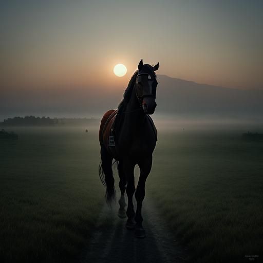 Horse Portrait at Sunrise in Digital Matte Painting