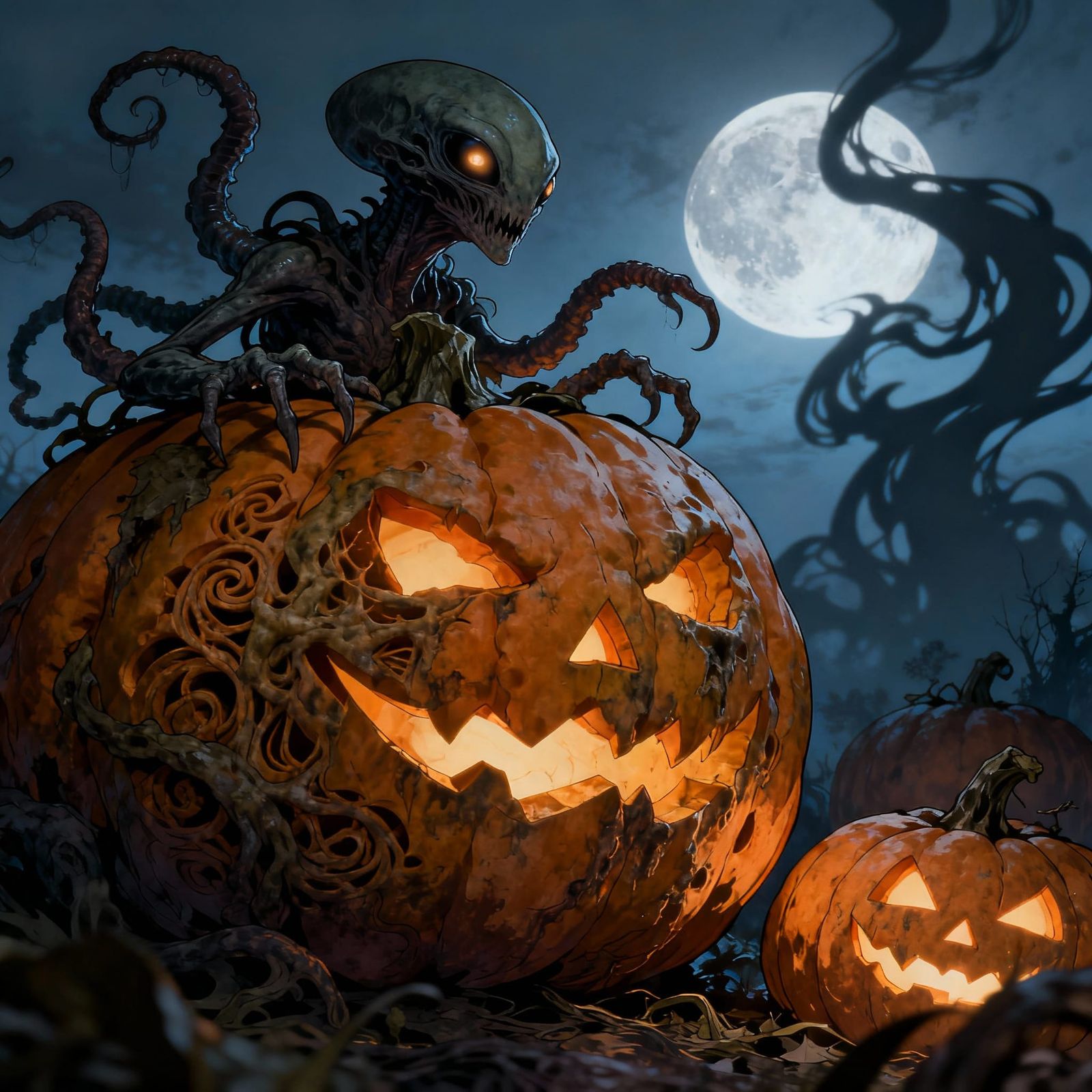 Grotesque Pumpkins Sprout Aliens at Twilight