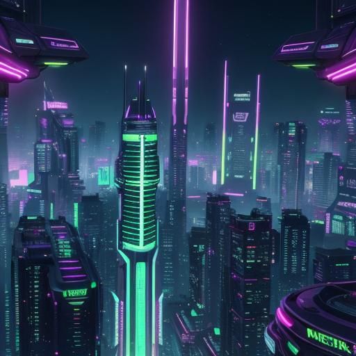 Futuristic Cityscape at Night in Cyberpunk Style