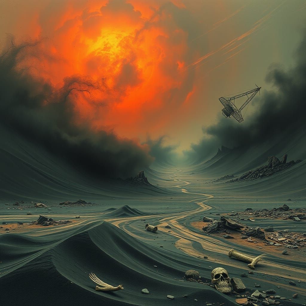 Desolate Landscape: A Haunting Vision of Cyclical Ruin