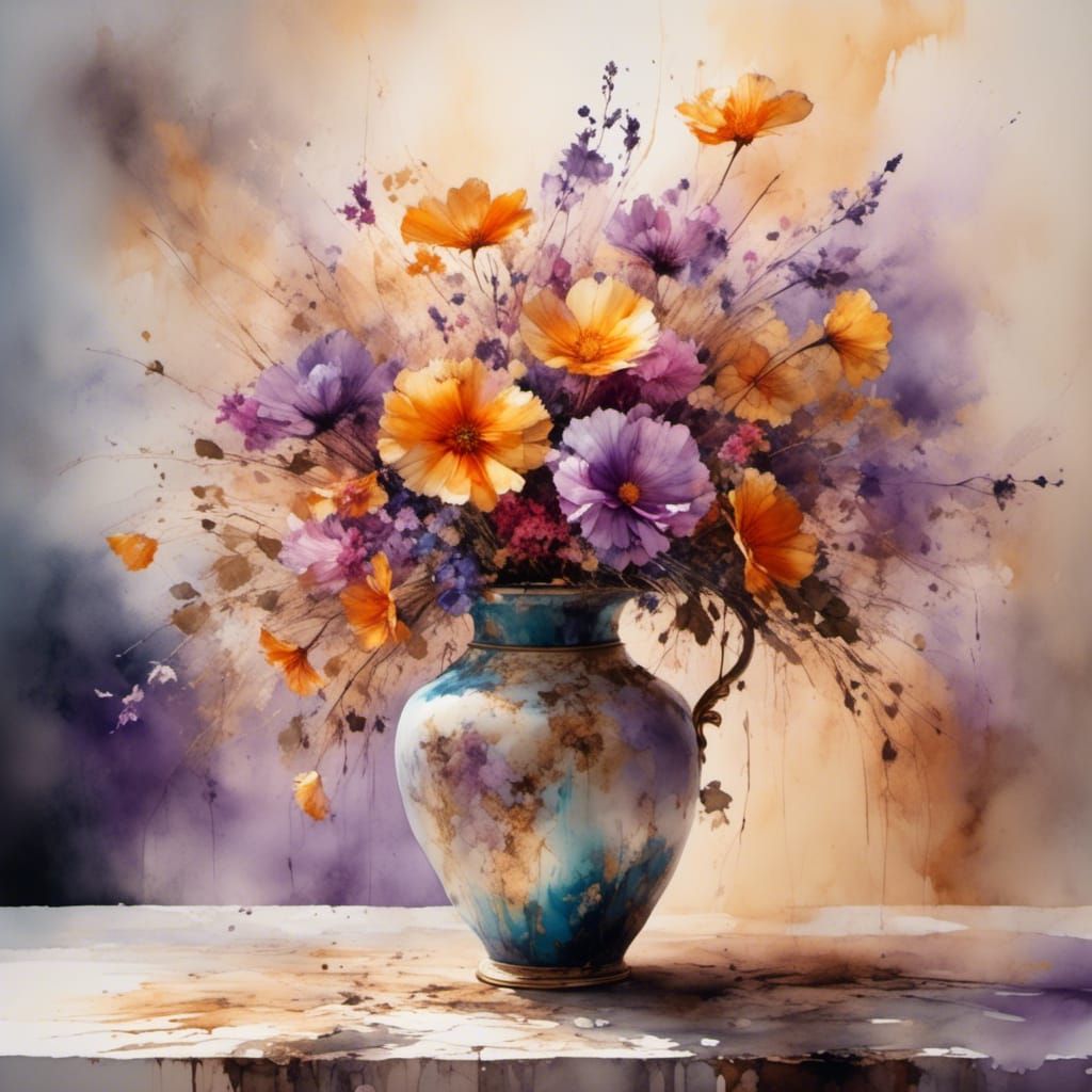 Elegant Watercolor Floral Still Life in Pastel Colors