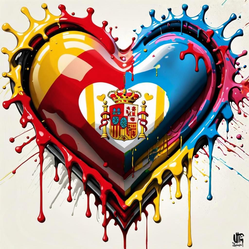 Spanish Flag Heart in Graffiti Art Style