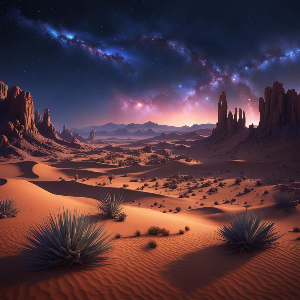 Fantastical Starry Desert Landscape in Detailed Matte Painti...