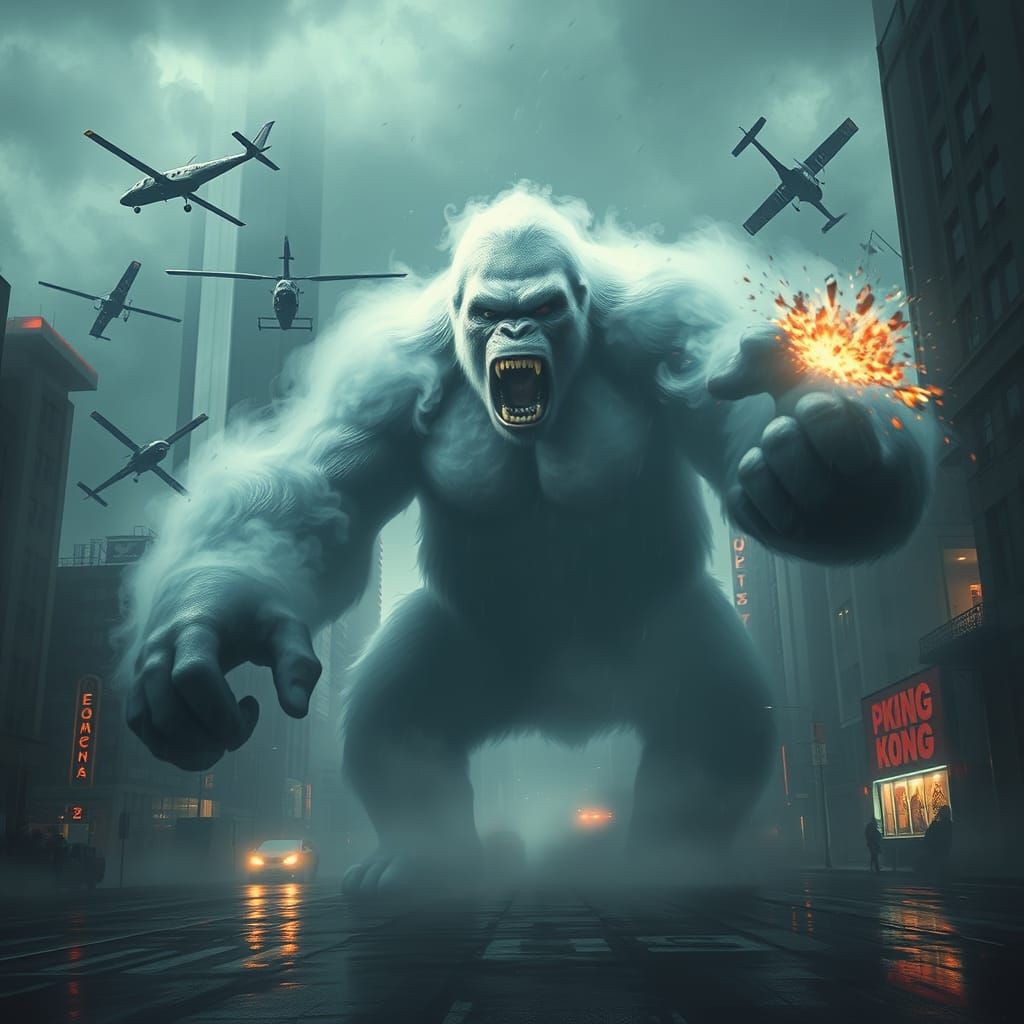 Ghostly King Kong Unleashes Fury on Helicopters in Futuristi...