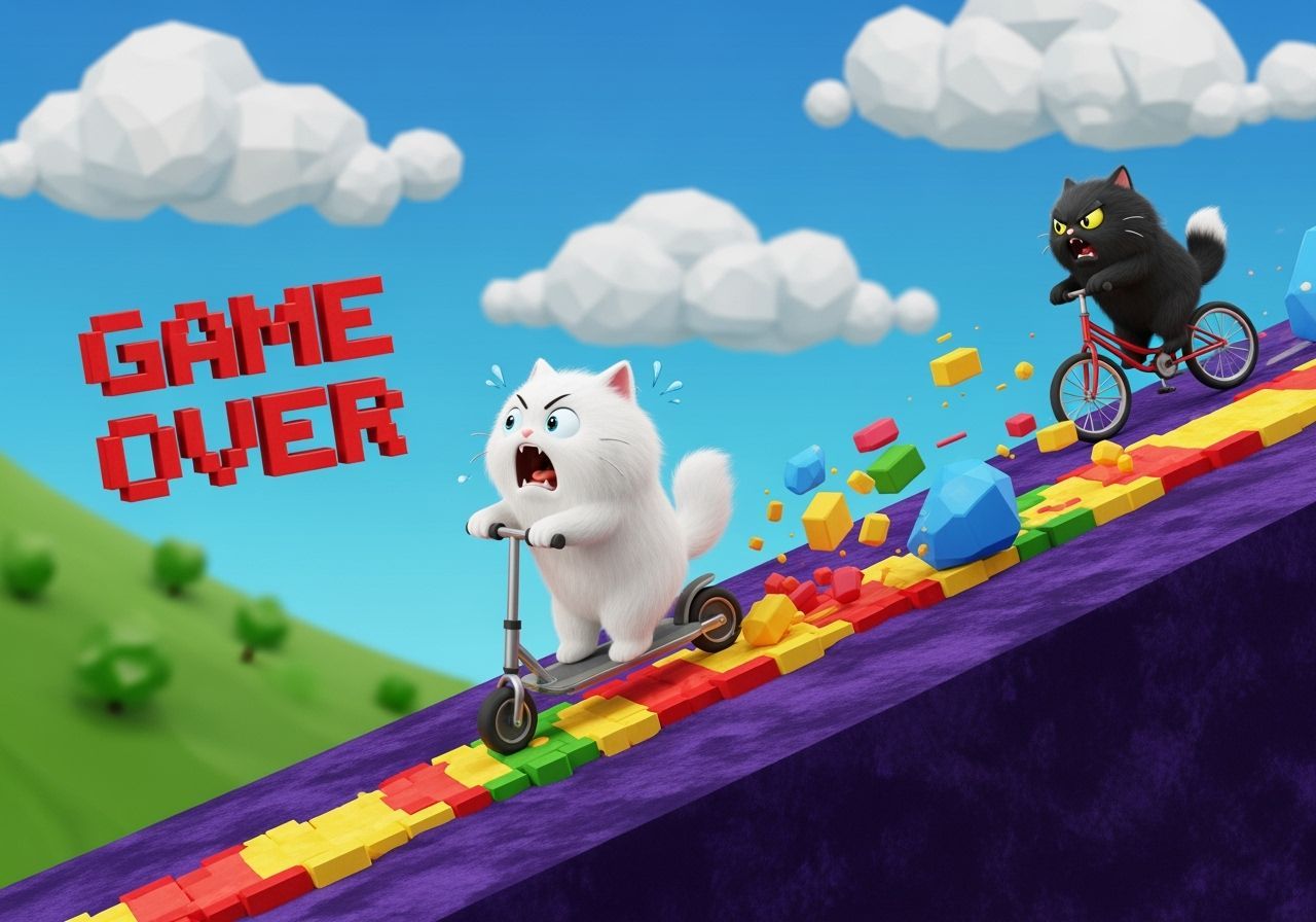 Flustered Cat's Wild Scooter Ride: 8-Bit Adventure