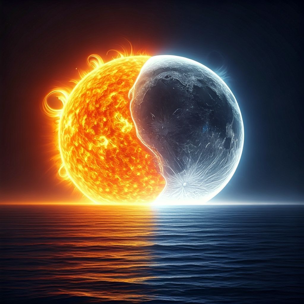 Sun and Moon Embrace in Surreal Hyper-Realistic Artwork