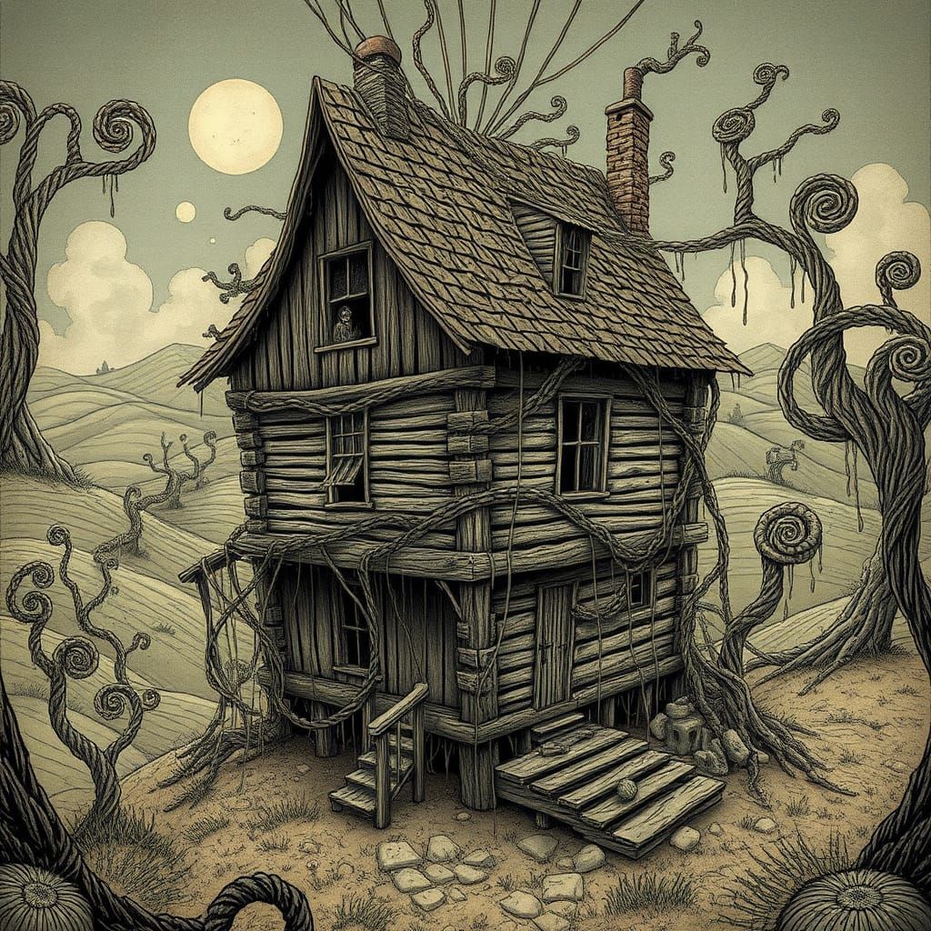 Surreal Dilapidated House in Whimsical Style