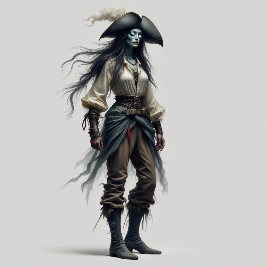 Ethereal Pirate Maiden in Dark Fantasy Attire