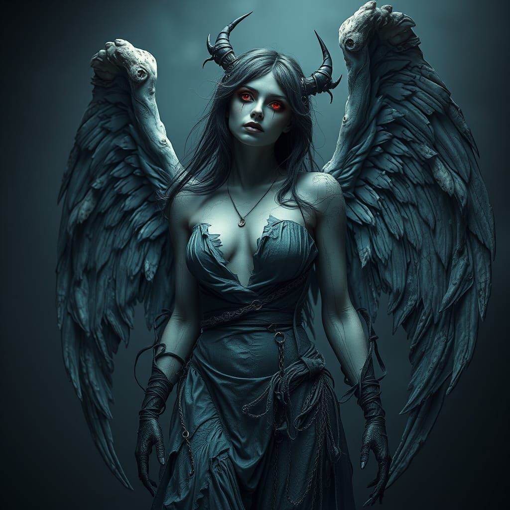 Fallen Angel of Monstrous Beauty in Biomechanical Style