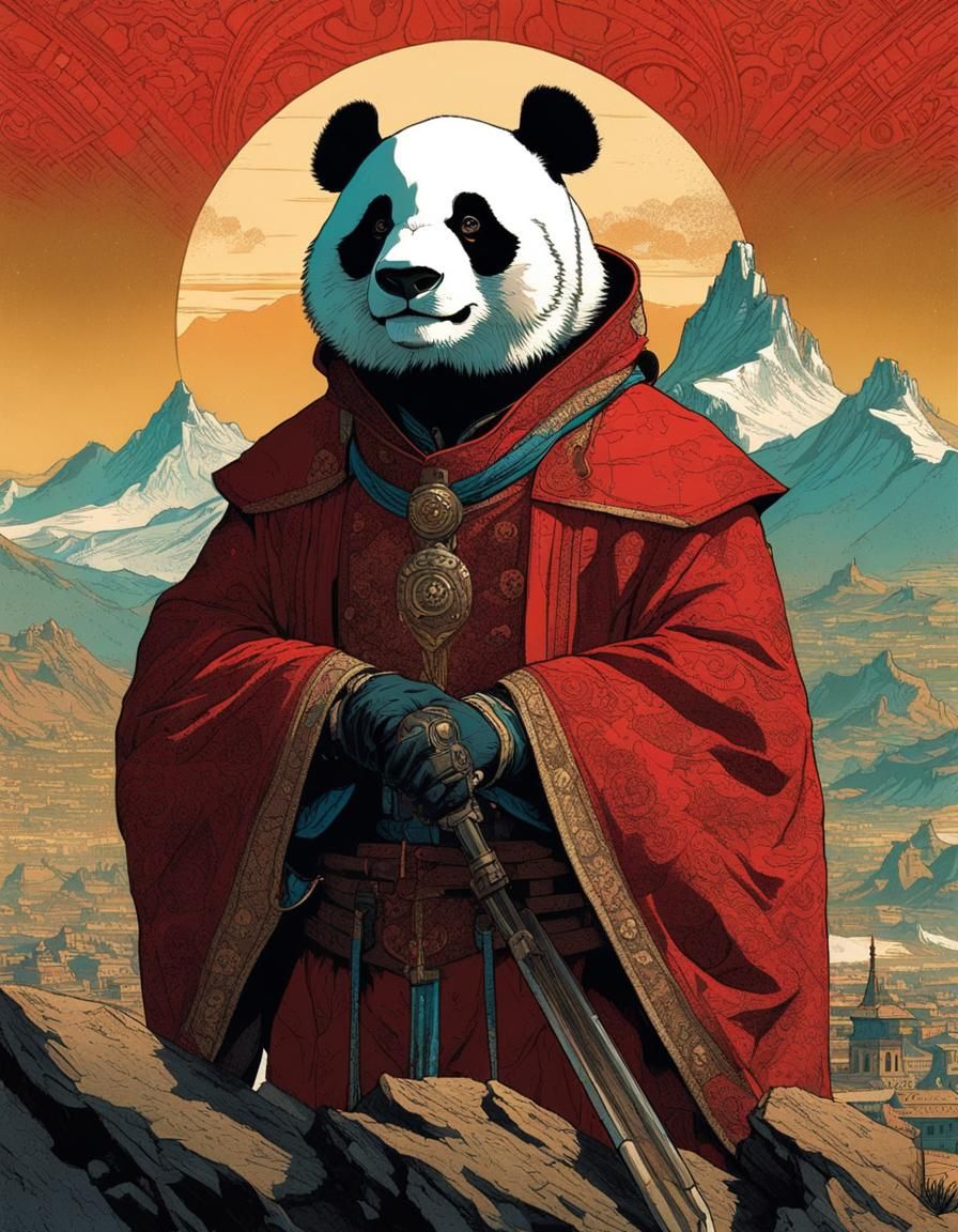 Panda Cardinal Mazarin in Moebius Style