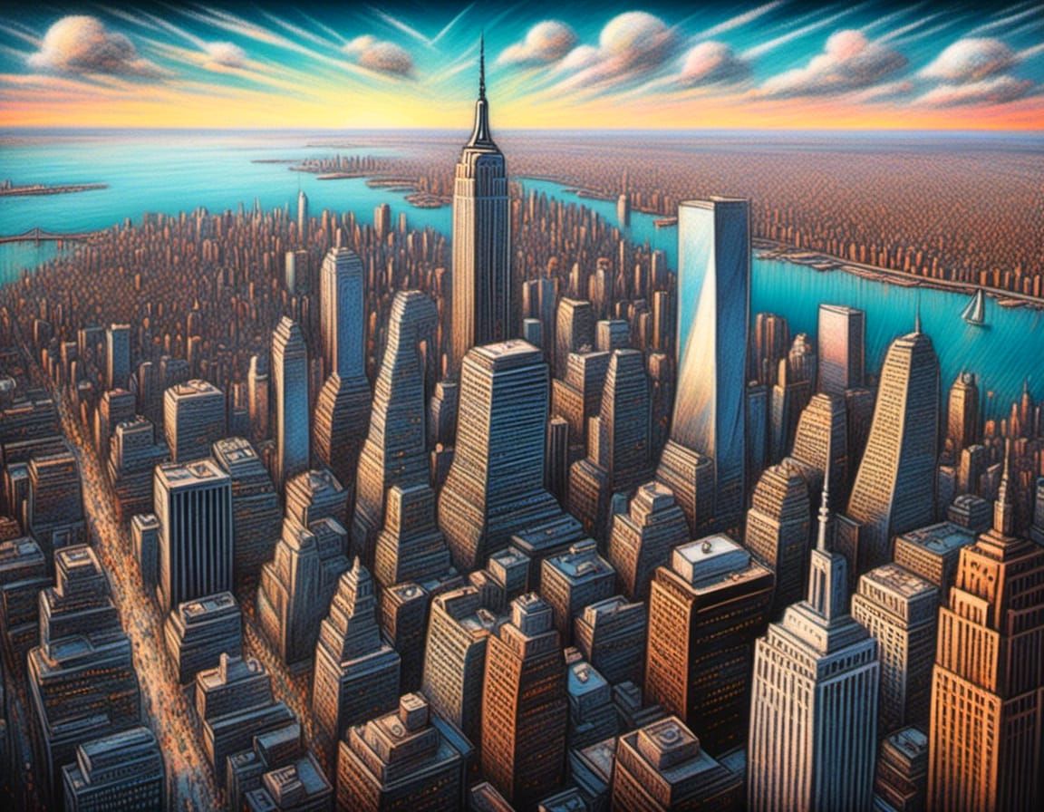 New York City Skyline in Chalk Art Style