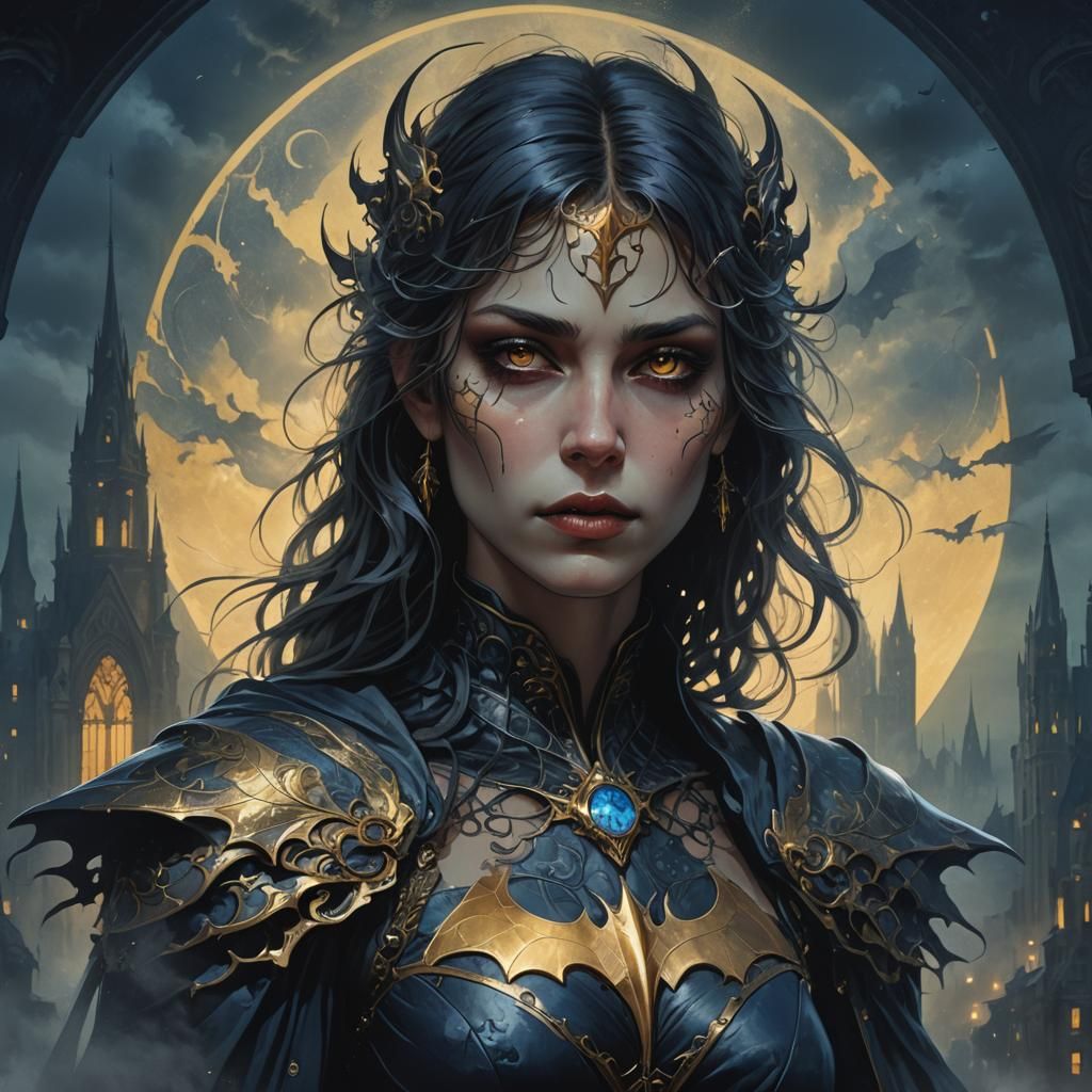 Gothic Dark Knight Portrait in Art Nouveau Style