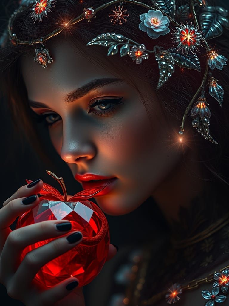 Ethereal Celestial Woman in Dark Hyperrealistic Portrait wit...