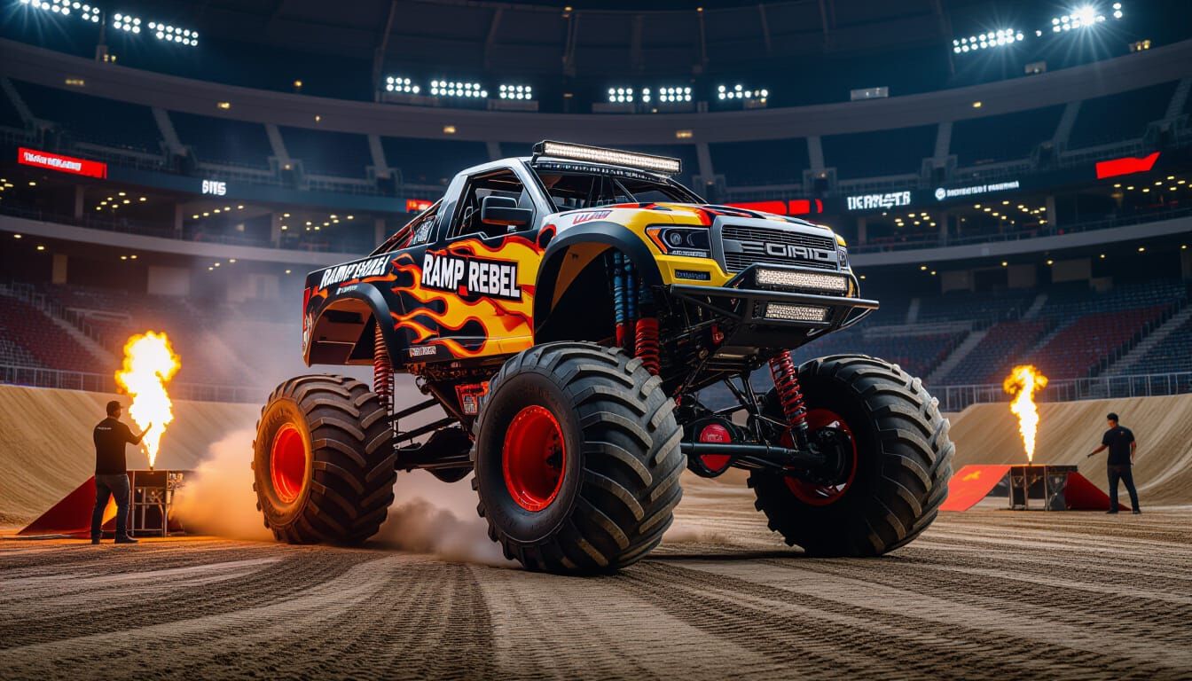 Monster Truck "Ramp Rebel" in Fiery Stunt Arena