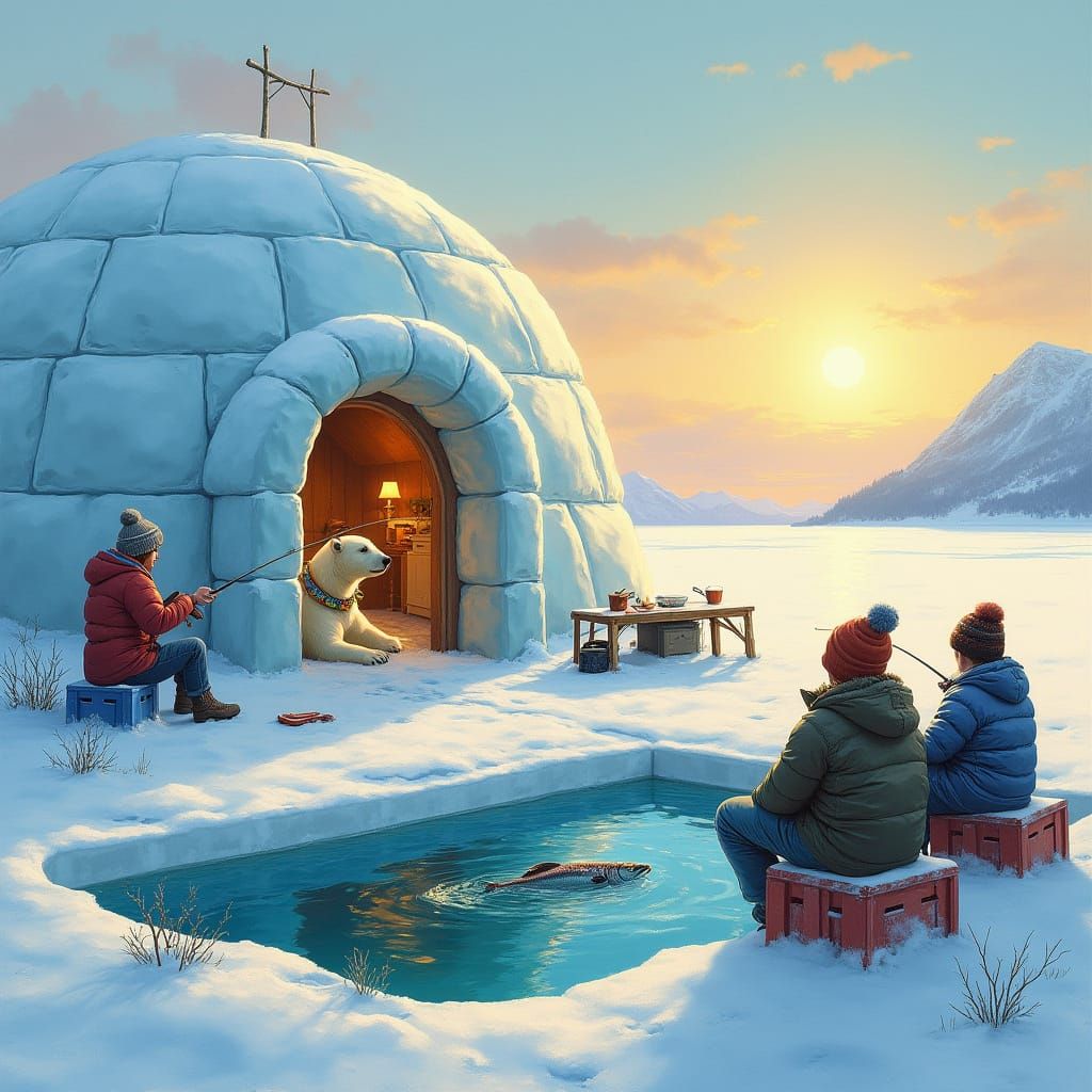 Cozy Alaskan Igloo Camp on Frozen Lake