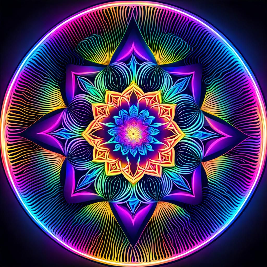 Psychedelic Mandala with Geometric and Galactic Elements