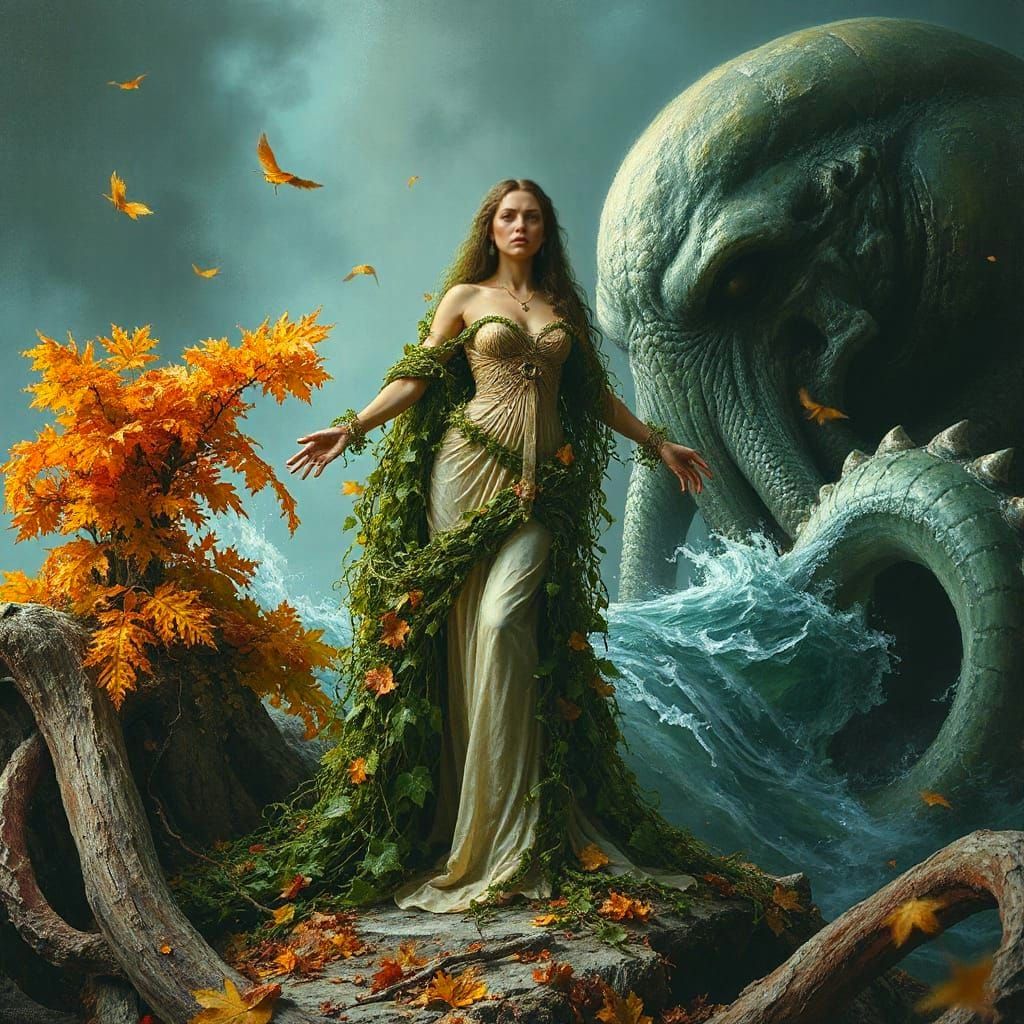 Gaia Versus Cthulhu in Eerie Gothic Horror Style