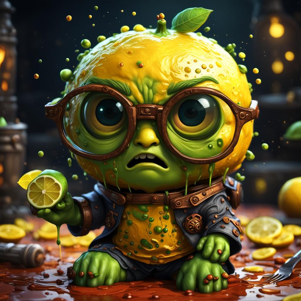 Chibi Lemon's Escape: A Matte Painting of Fear