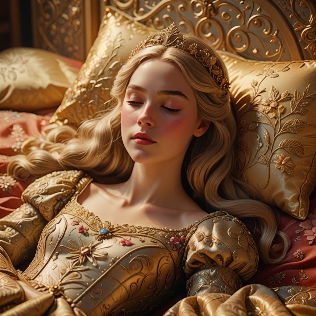Sleeping Beauty in Golden Light: Fairy Tale Illustration