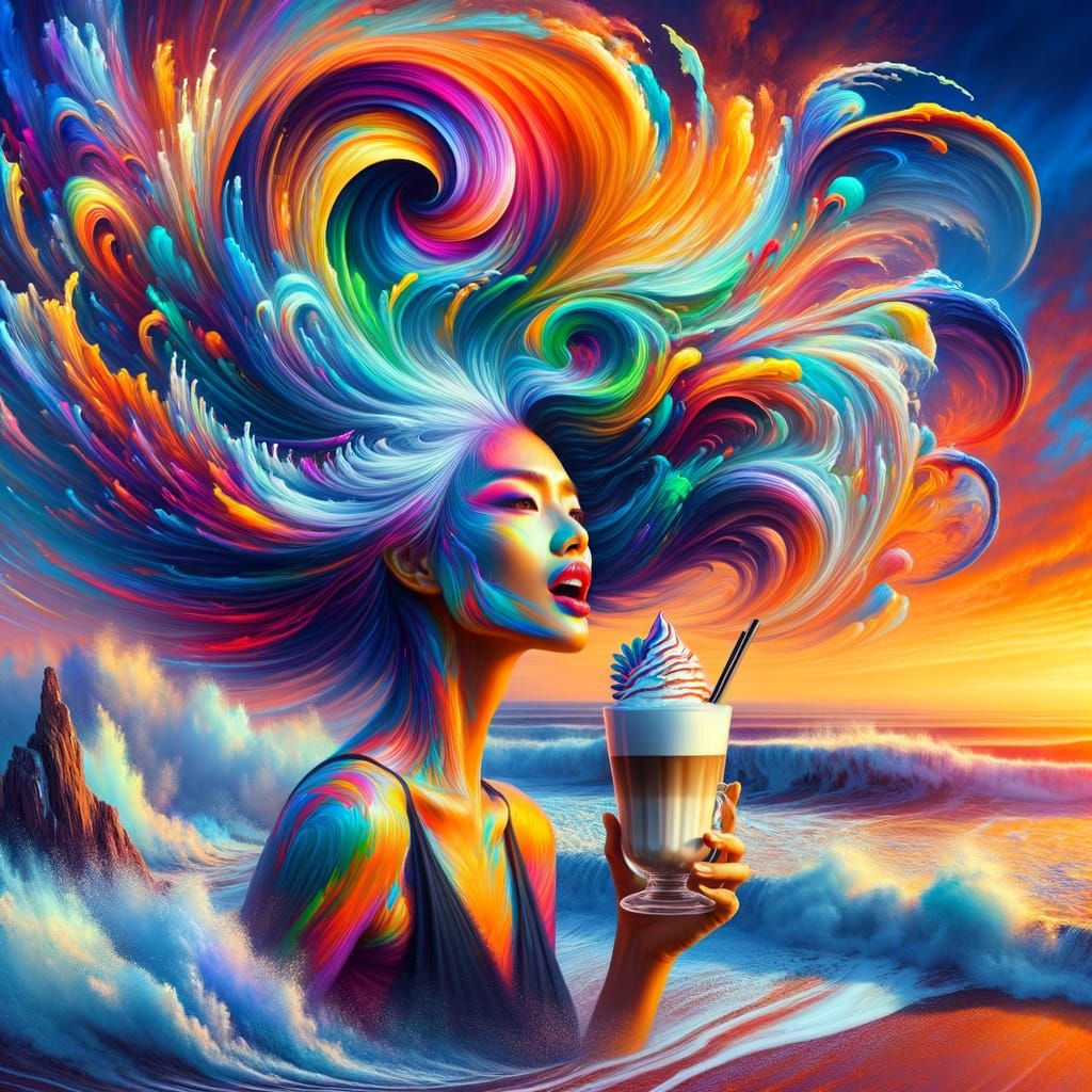 Vibrant South Asian Woman at Sunset, Hyperrealistic Art