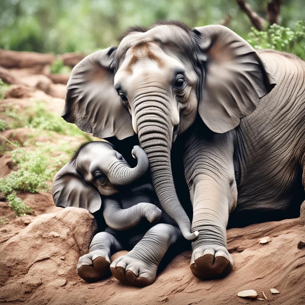 Baby Elephant Sleeps in Mother Earth's Lap
