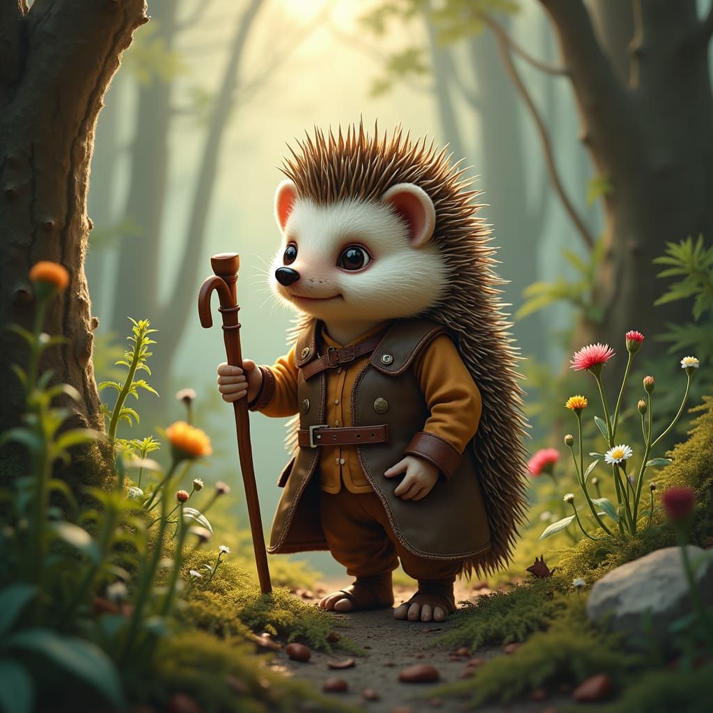 Hedgehog Child in Forest, Naturalistic Style