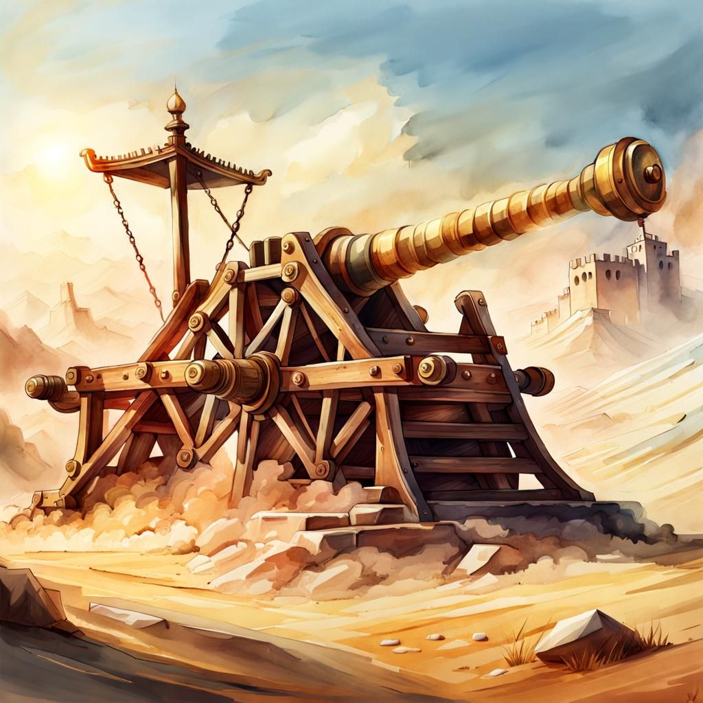 Ancient Catapult in Digital Watercolor Style
