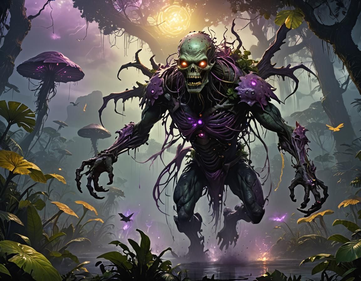 Zombie Pterosaur over the Amazon in Dark Fantasy Art