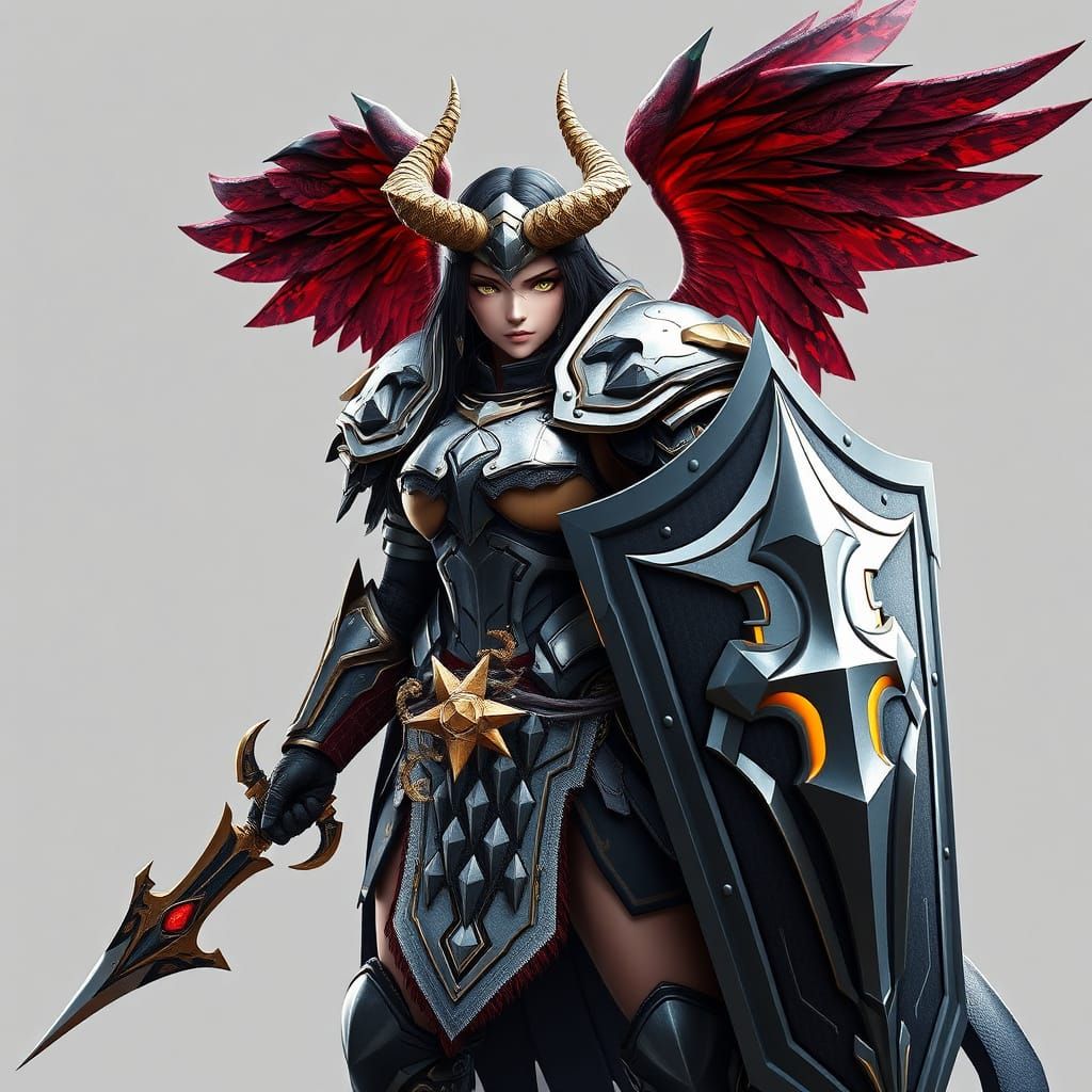 Armored Tiefling Paladin in Anime Style