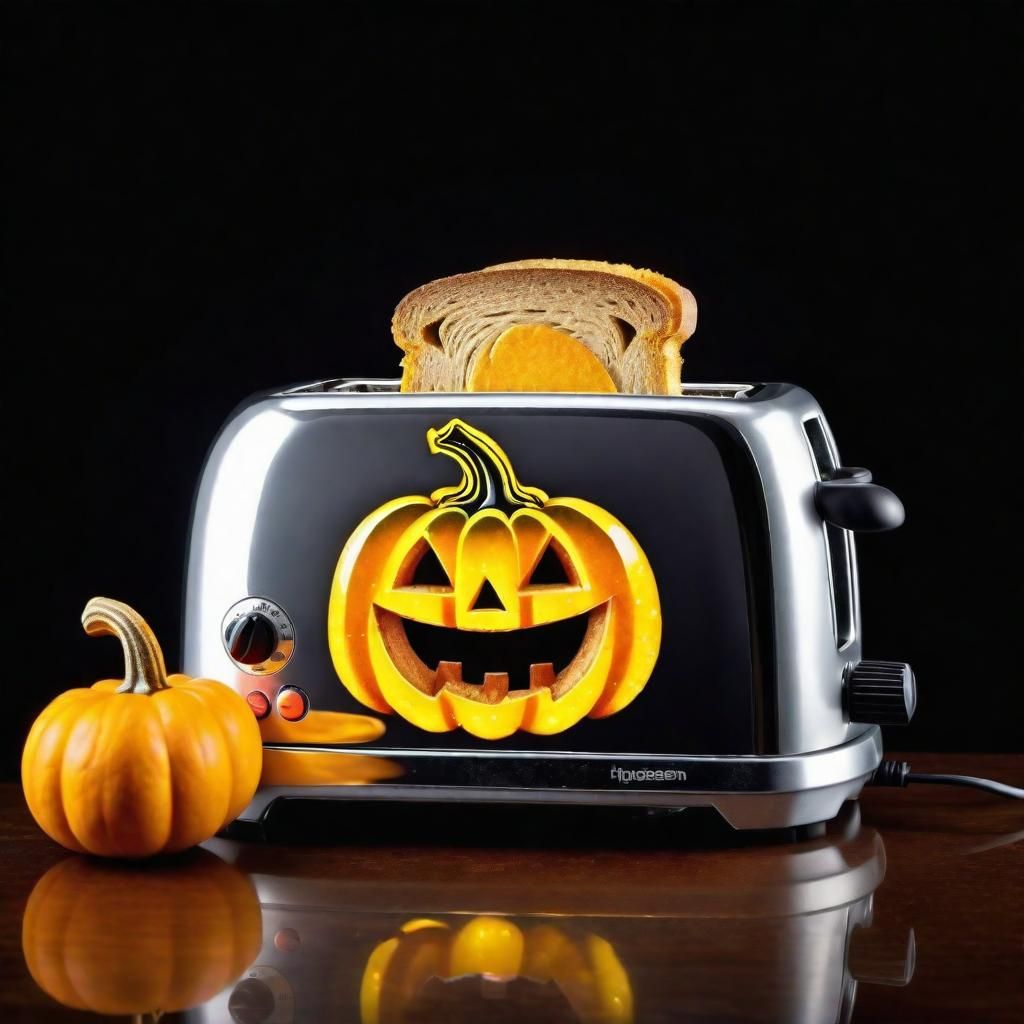 Toaster in the shape of a yellow halloween pumpkin, sparklin...