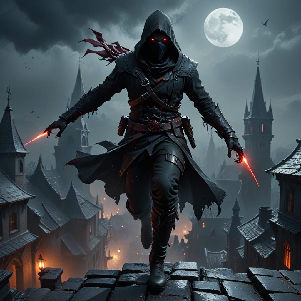 Assassin Chasing Traveler in Dark Fantasy City