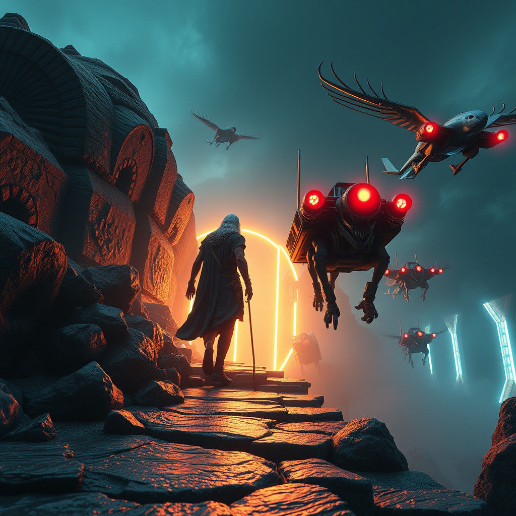 Father Time Strides Into a Cyberpunk Future