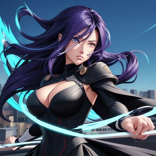 Young Woman on Rooftop in Vibrant Manga Style