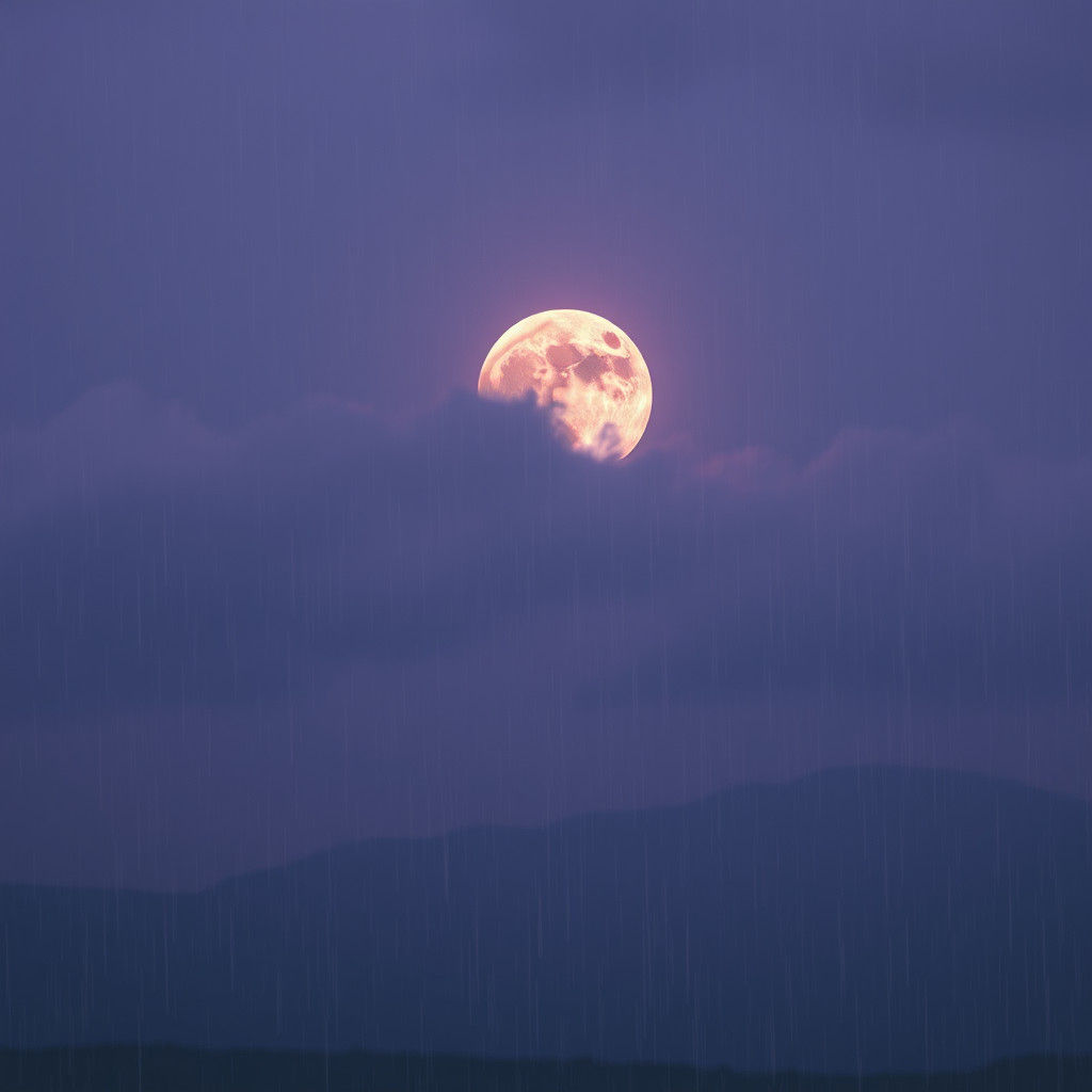 Eerie Dead Moon Rising in Dark Ambient Rain