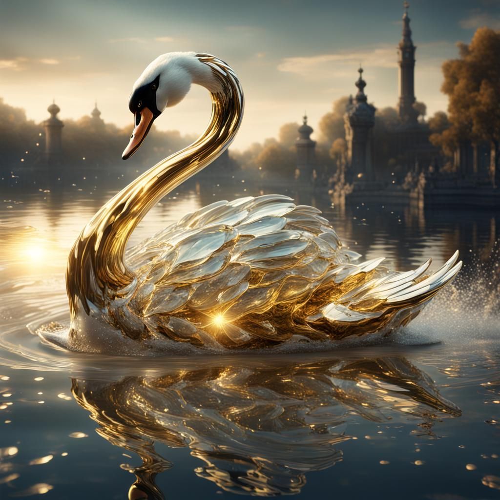 Glass Swan with Dripping Gold Wings