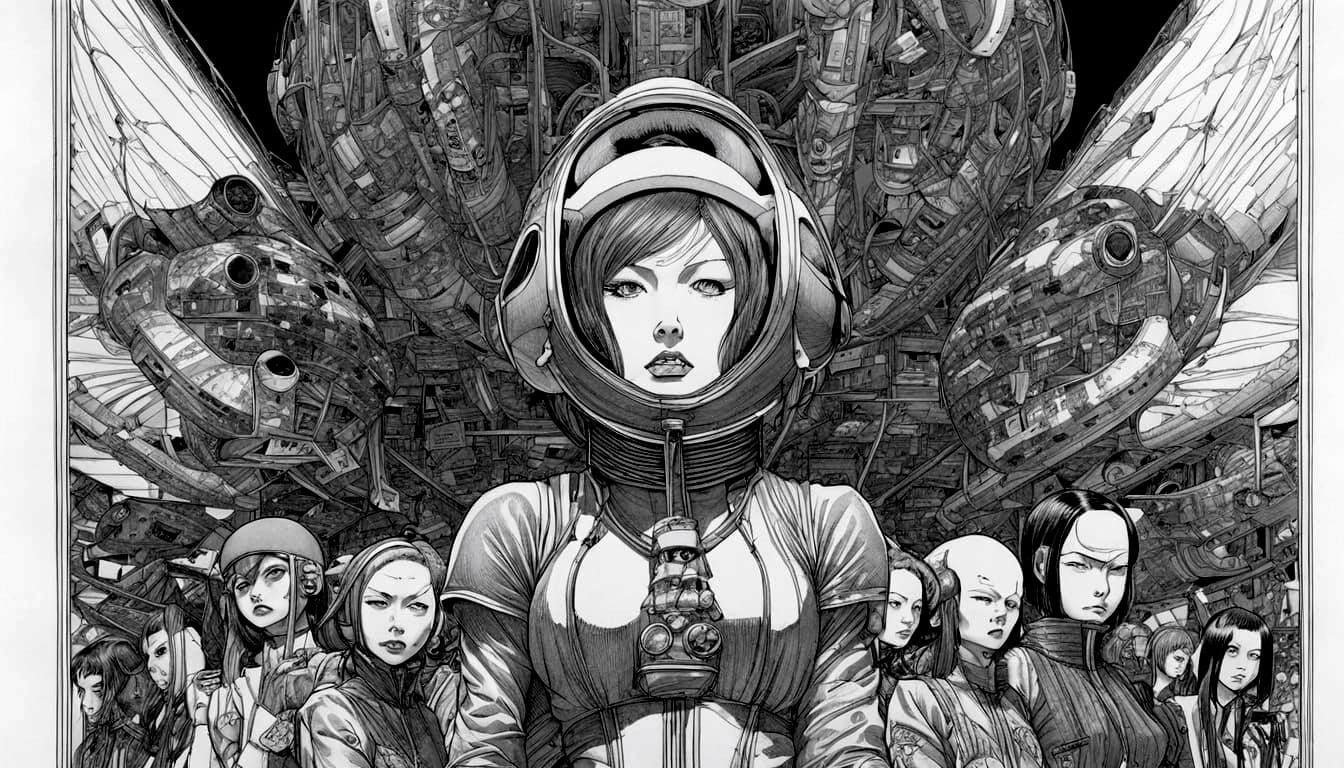 Aeon Flux Ink Drawing in Neo-Noir Style