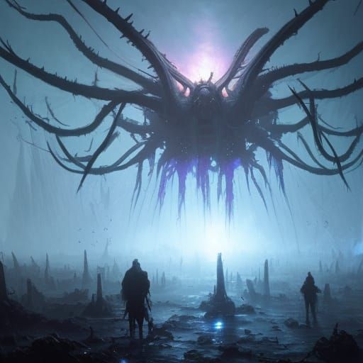 Eldritch Horror with Glowing Violet Eyes