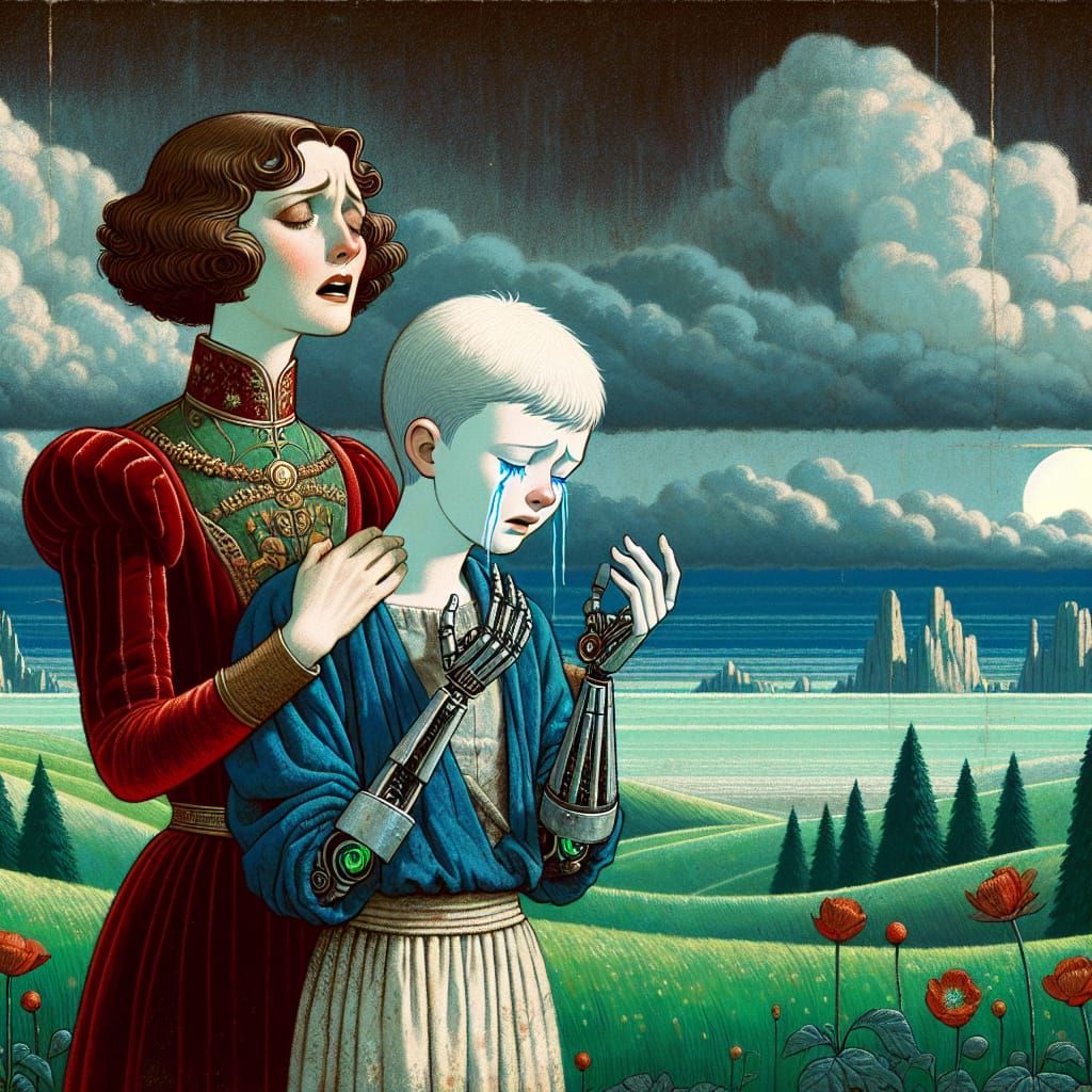 Emotional Reunion of Mother and Daughter in Vintage Animatio...