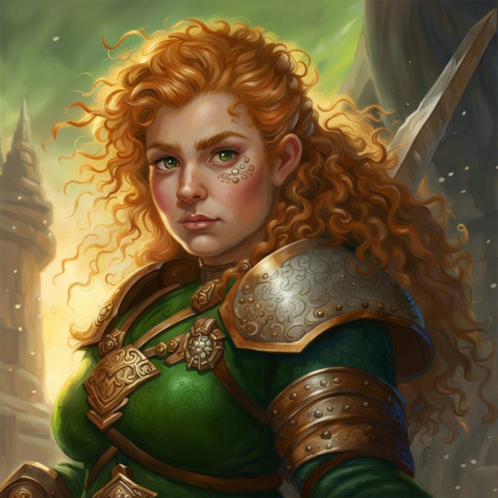 Female Dwarf Warrior in Ethereal Fantasy Style