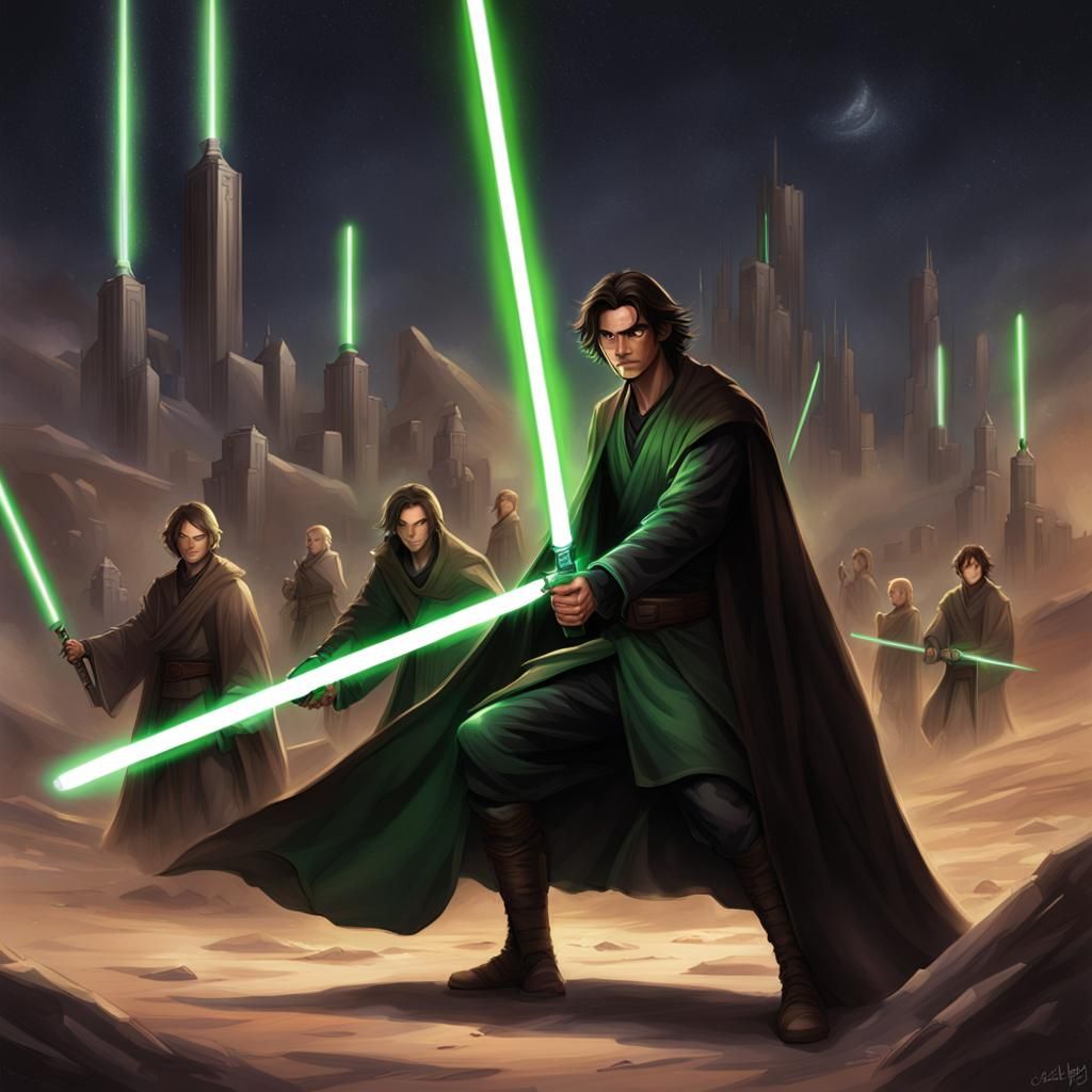 Blind Jedi Knight with Green Lightsaber