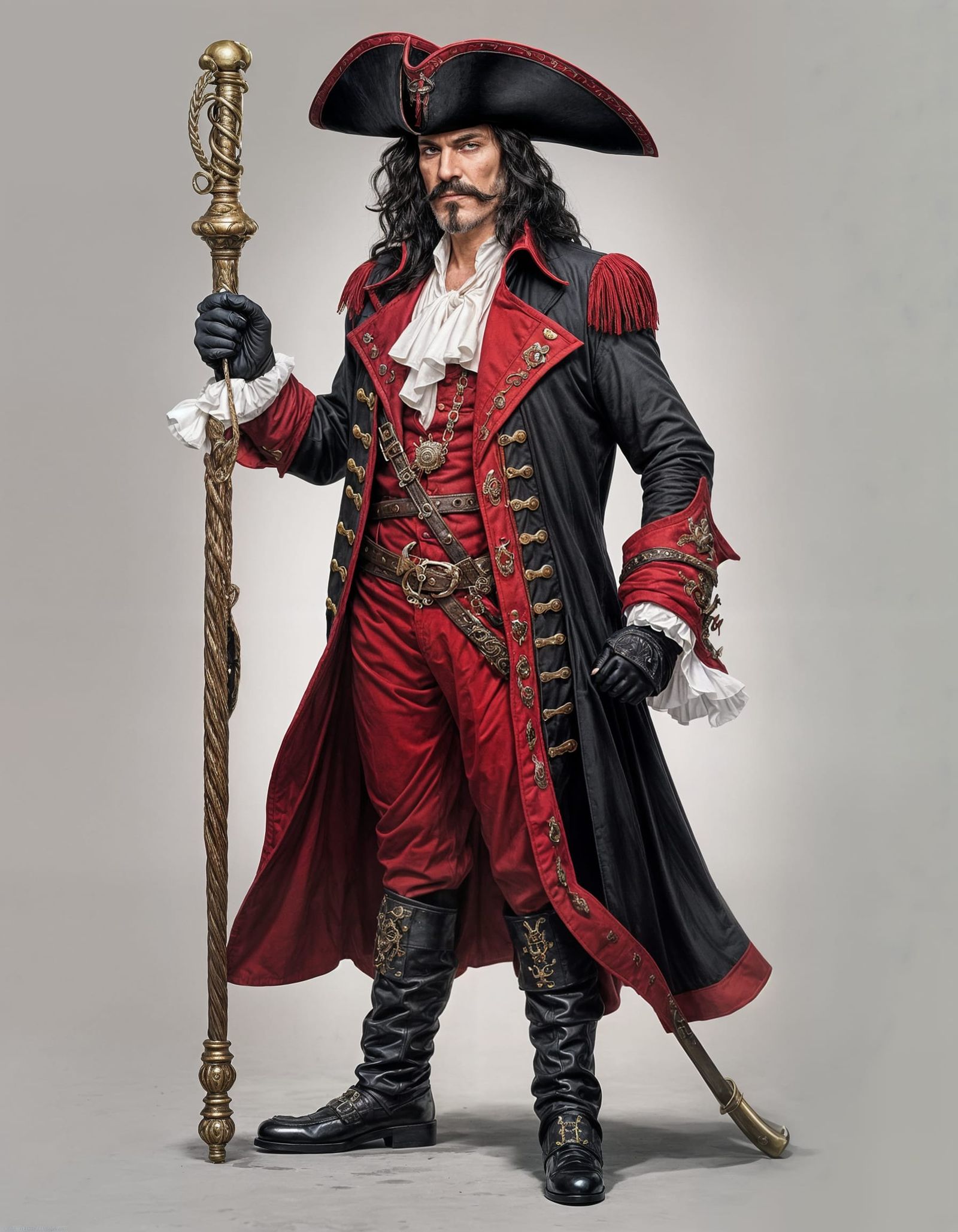 Charismatic Pirate in Elegant Red and Black Attire