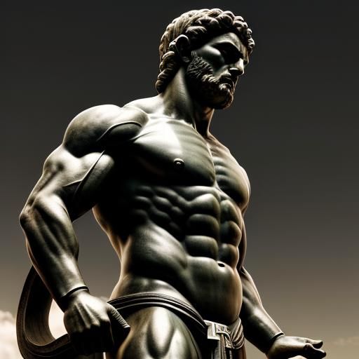 Stoic Greek Statue with Muscular Body in Profile